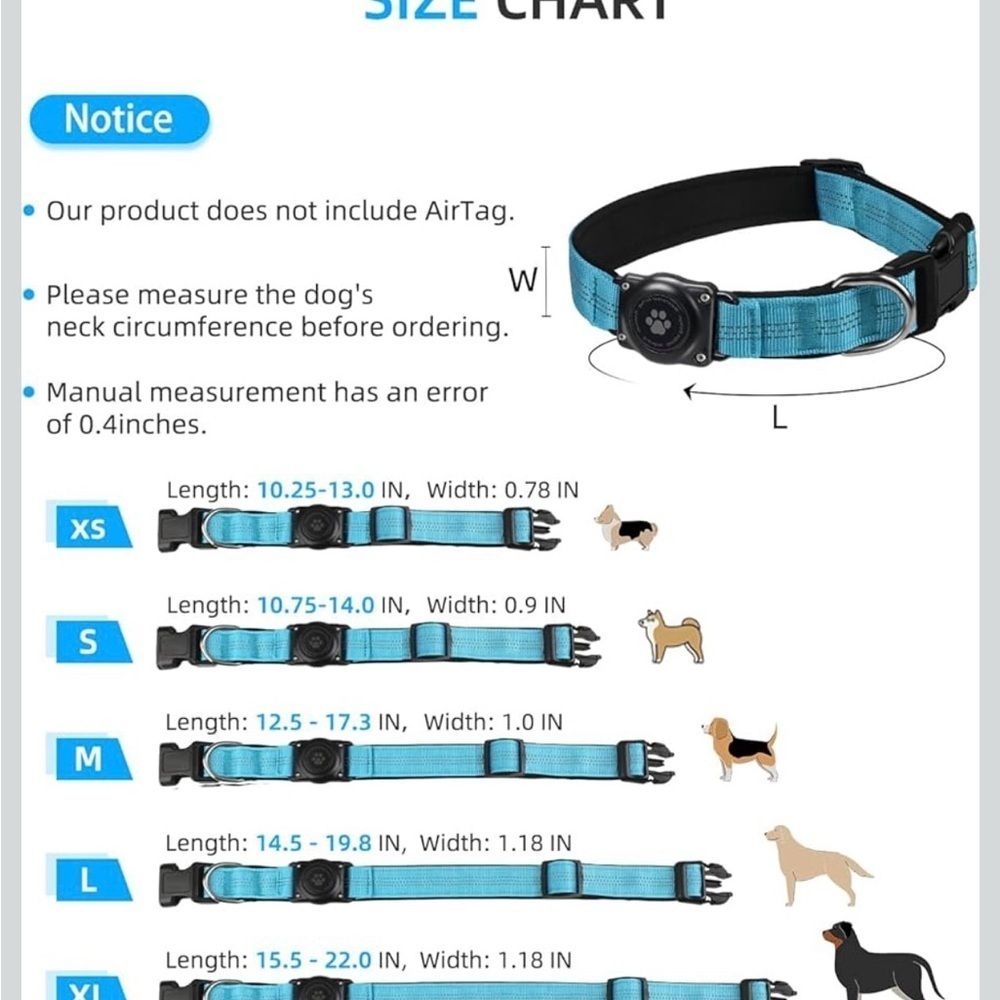 NWT AirTag Dog Collar, IP68 Waterproof Air Tag Holder, Reflective, blue color - Picture 6 of 6